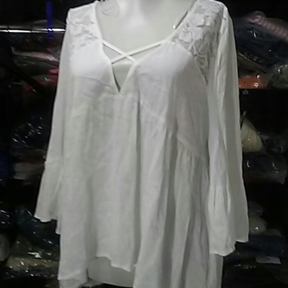 Forever 21 Lace Flowy Boho Blouse Sz L